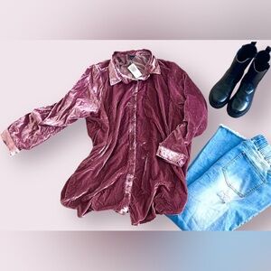 Torrid Velvet Button Down Shirt in Deep Burgundy 3X